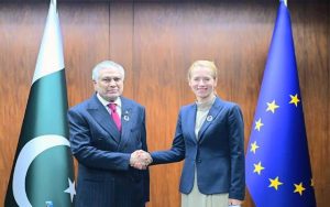 نائب وزیر اعظم اسحاق ڈار کی یورپی یونین کی اعلی نمائندہ برائے خاجہ امور اور یورپی کمیشن کی نائب صدر سے ملاقات