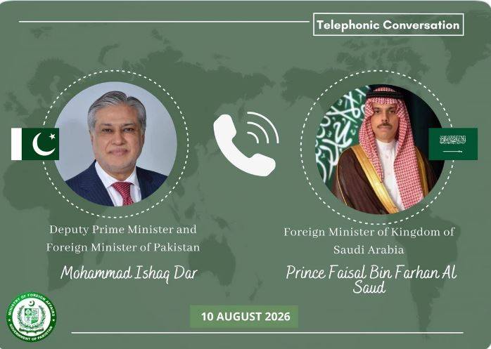 وزیر خارجہ اسحاق ڈار اور سعودی وزیر خارجہ شہزادہ فیصل بن فرحان کے درمیان ٹیلیفونک رابطہ
